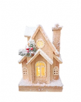 3D wood illuminated house wood church with LED light christmas decorations for outdoor and indoor silver white color and natural wood color