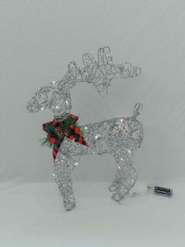 Christmas rattan & plastic decorations: gift boxes, angels, trees, lamps, reindeers figures with LED lights, for indoor and outdoor, with glitter surface, silver or gold or natural or white colors