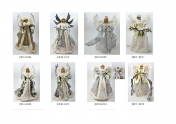 Christmas angel figures in red/white/silver/gold dress with feather wings tree topper， size: 30cm, 40cm