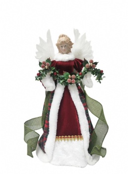 Christmas angel figures in red dress with feather wings tree topper， size: 30cm, 40cm